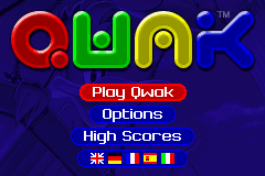 Qwak title screen for GameBoy Advance